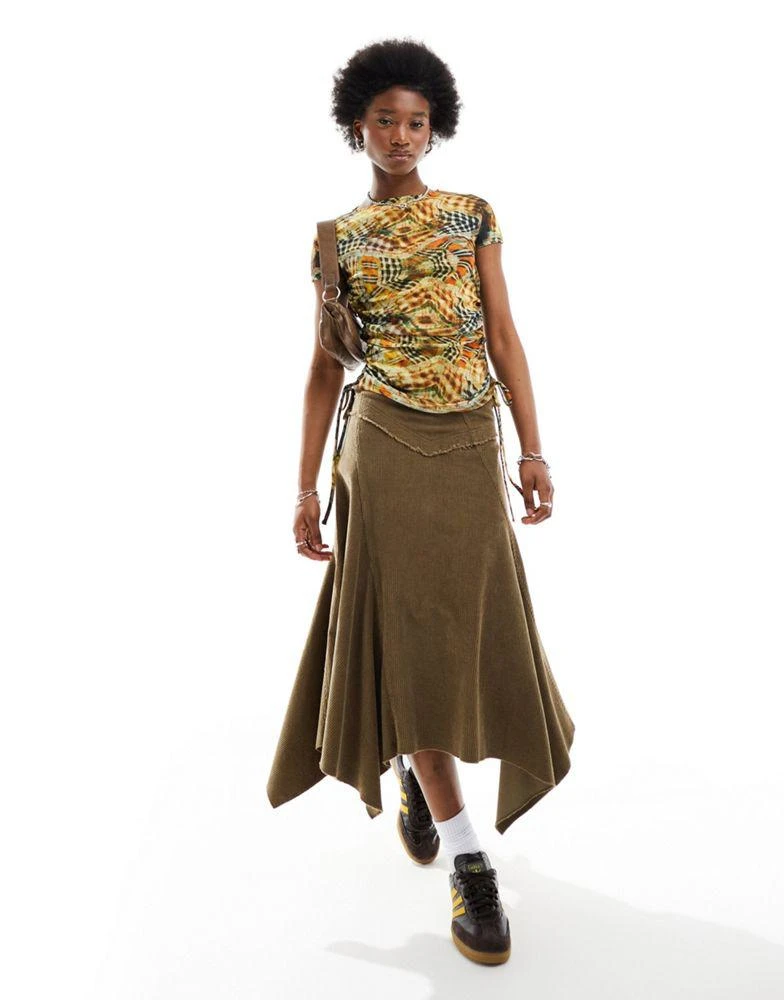 COLLUSION COLLUSION abstract check cap sleeve cut out top in multi 2
