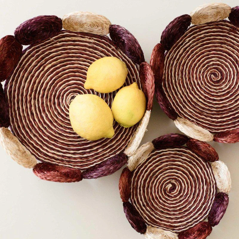 LIKHA Black and White Abaca Fruit Basket Tabletop Basket, Set Of 3 2
