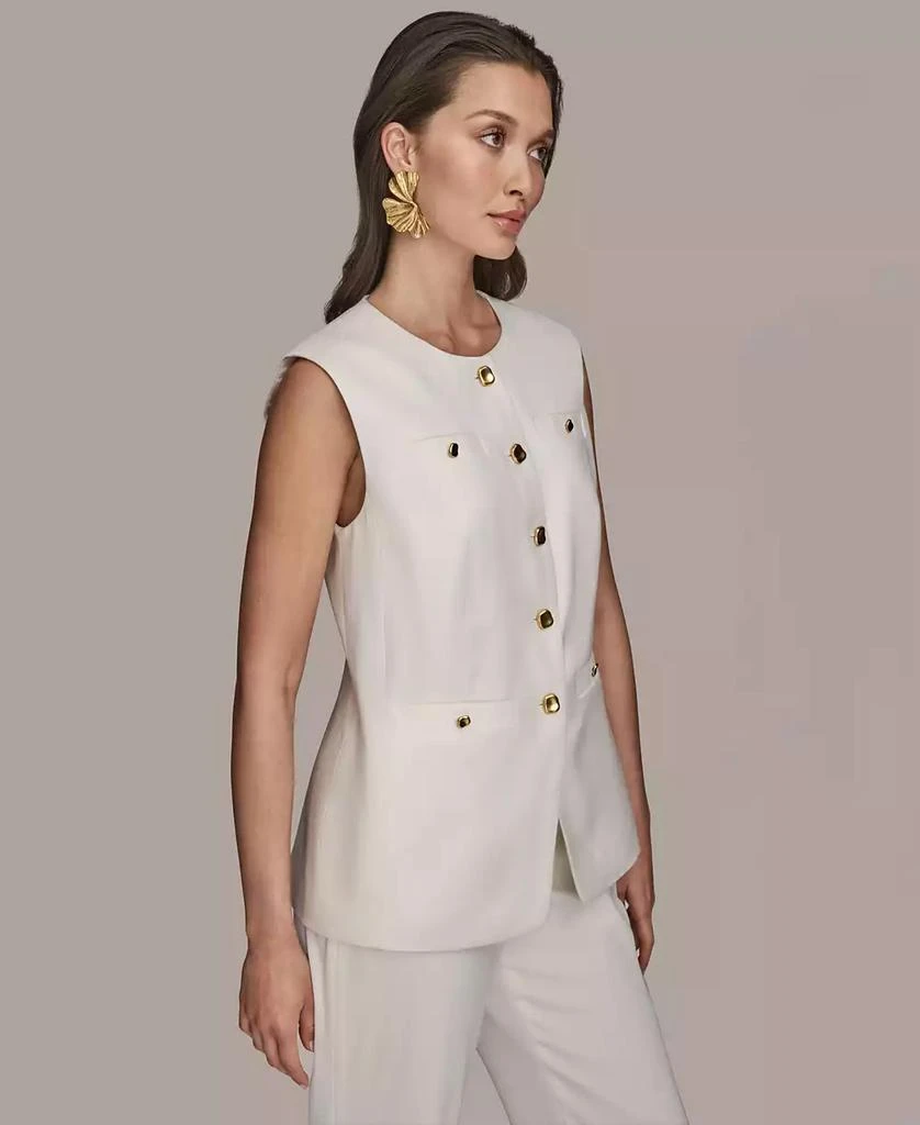 Donna Karan Women's Linen-Blend Collarless Vest 3