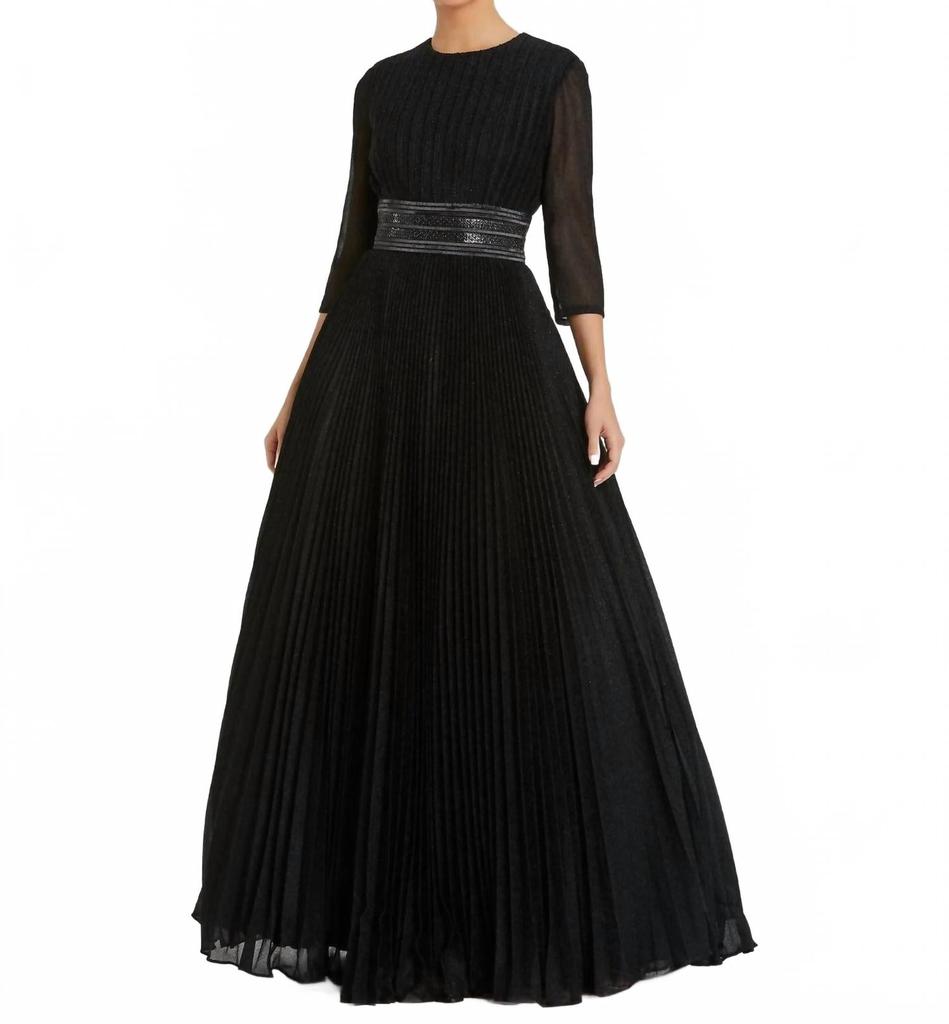 Mac Duggal Shimmeringpleated A-Line Ballgown In Black