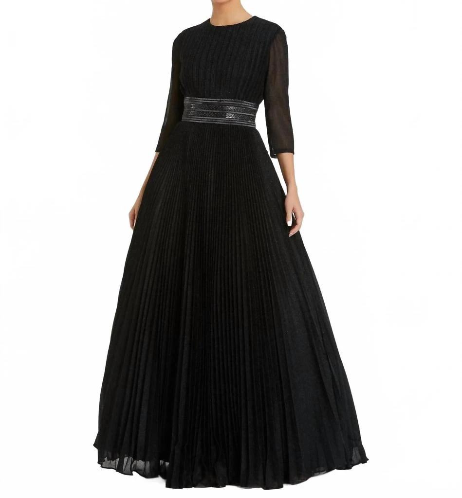 Mac Duggal Shimmeringpleated A-Line Ballgown In Black 1