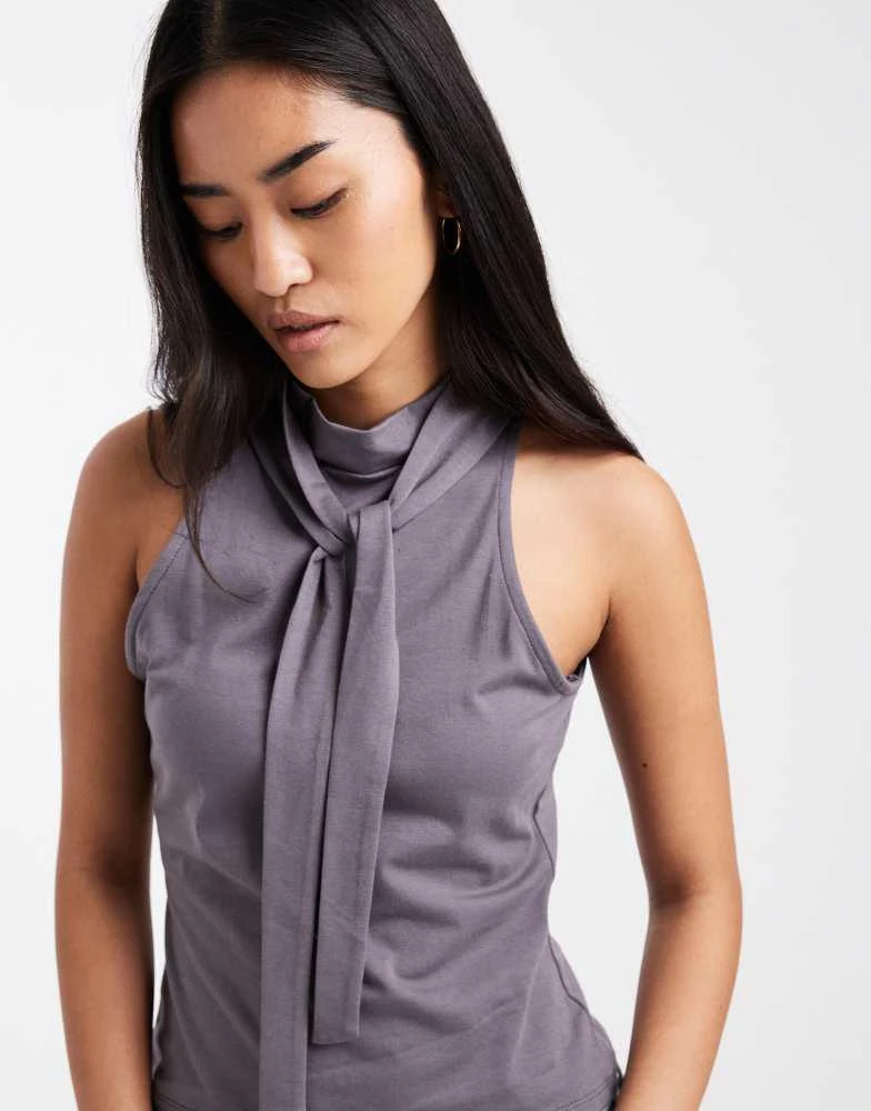 ASOS ASOS DESIGN halter top with tie detail in chocolate 4