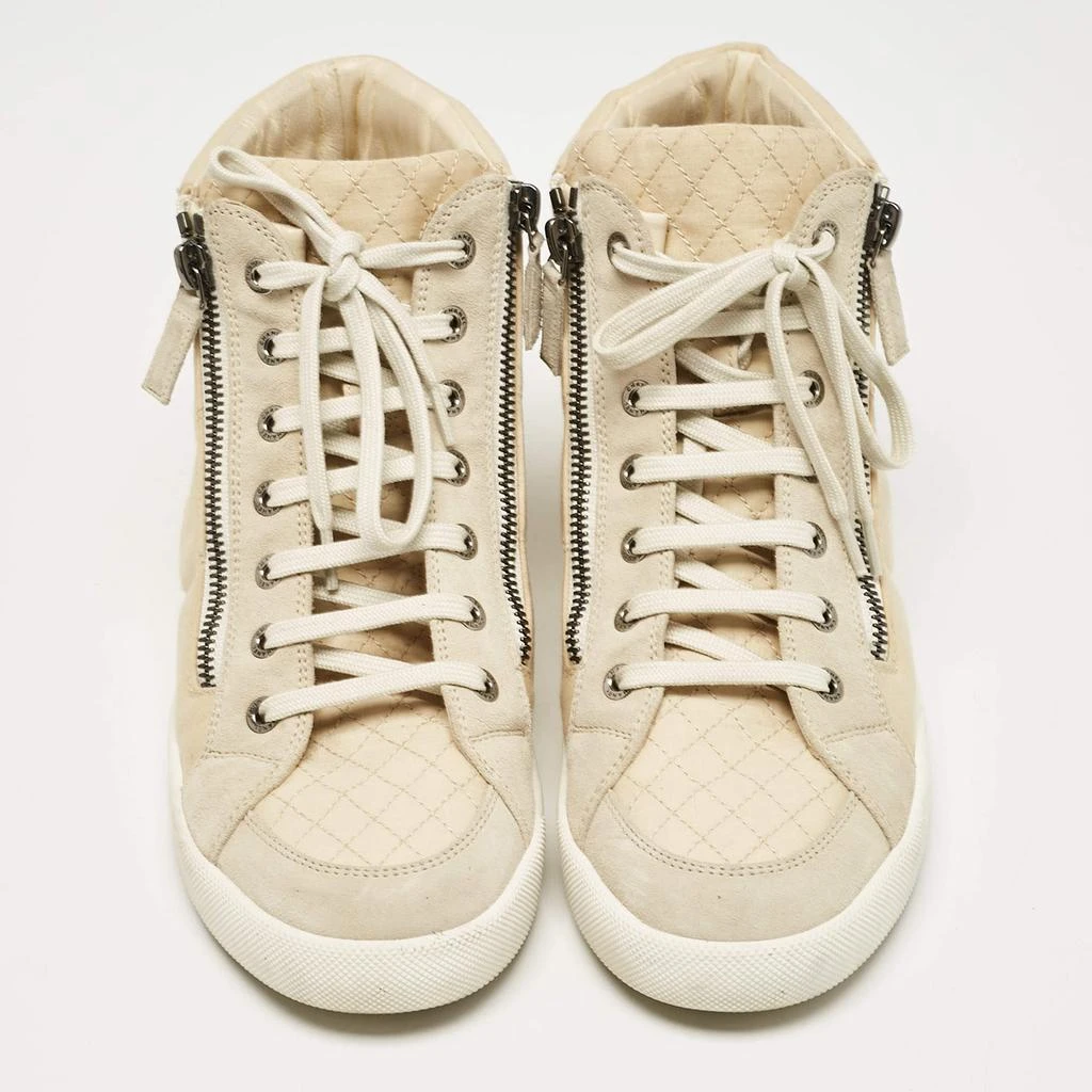Chanel Chanel Cream Fabric and Suede CC Side Zip High Top Sneakers Size 39 3