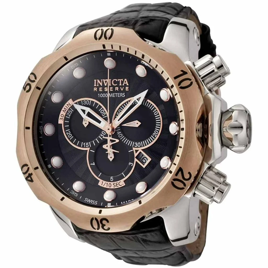 Invicta Invicta 0360 Men's Reserve Venom Chronograph Black Leather Strap 1000M WR Swiss Watch 1