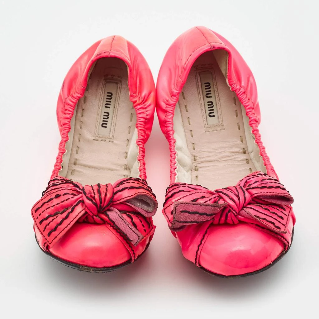 Miu Miu Miu Miu Pink Patent Leather Bow Scrunch Ballet Flats Size 37 3