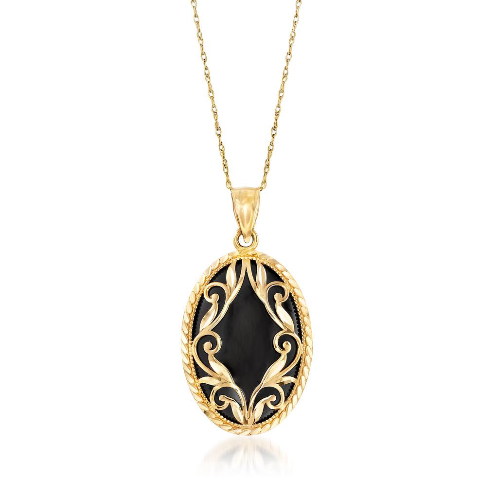 Ross-Simons Ross-Simons Oval Black Onyx and 14kt Yellow Gold Pendant Necklace