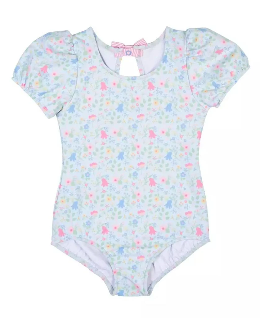 Florence Eiseman Big Girls Floral Print Swimsuit with Puff Sleeves