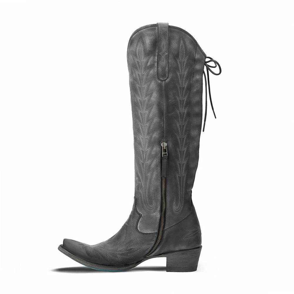 LANE Lexington Knee High Corset Embroidered Snip Toe Zippered Cowboy Boots 3