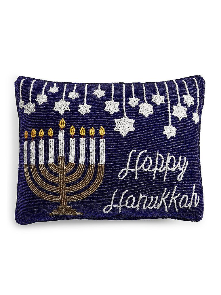 Happy Hanukkah Beaded Velvet Pillow