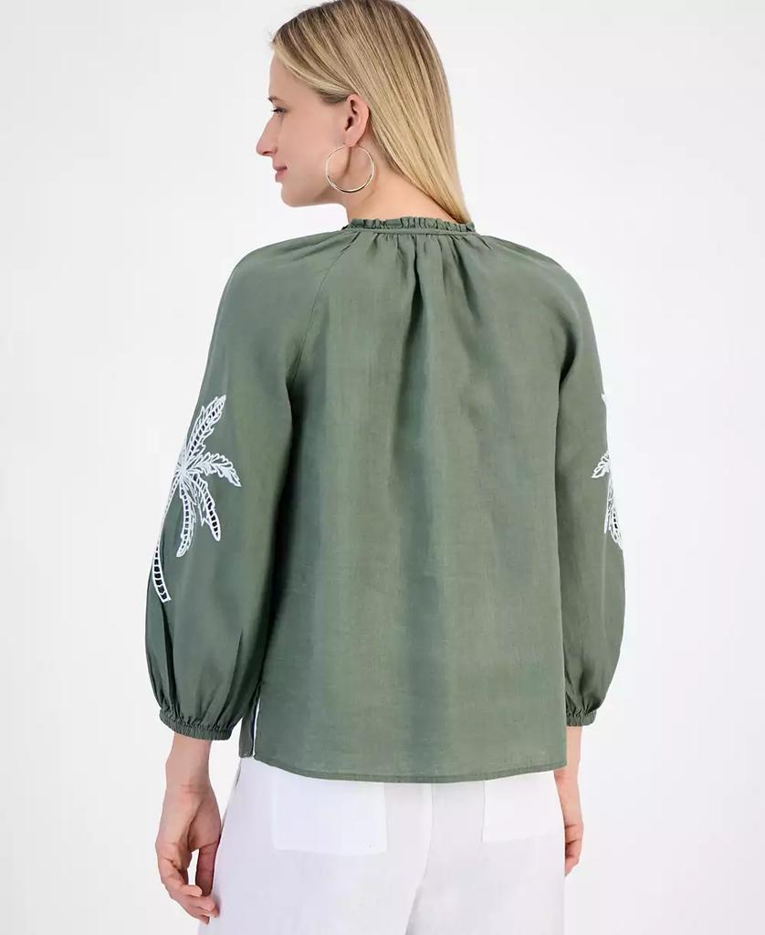 Charter Club Women's Embroidered 100% Linen Top, Exclusively at Macy's