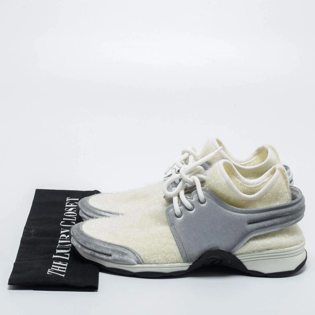 Chanel Chanel White/Grey Stretch Fabric and Corduroy CC Sneakers Size 40.5 9