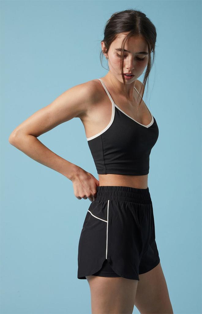 PAC 1980 Active Black Piping Dolphin Hem Track Shorts