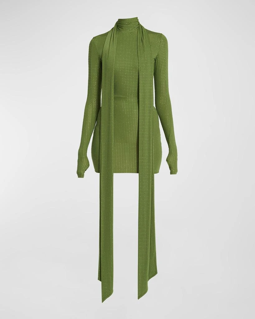 Alex Perry Crystal Embellished Long-Sleeve Scarf-Neck Mini Dress 1