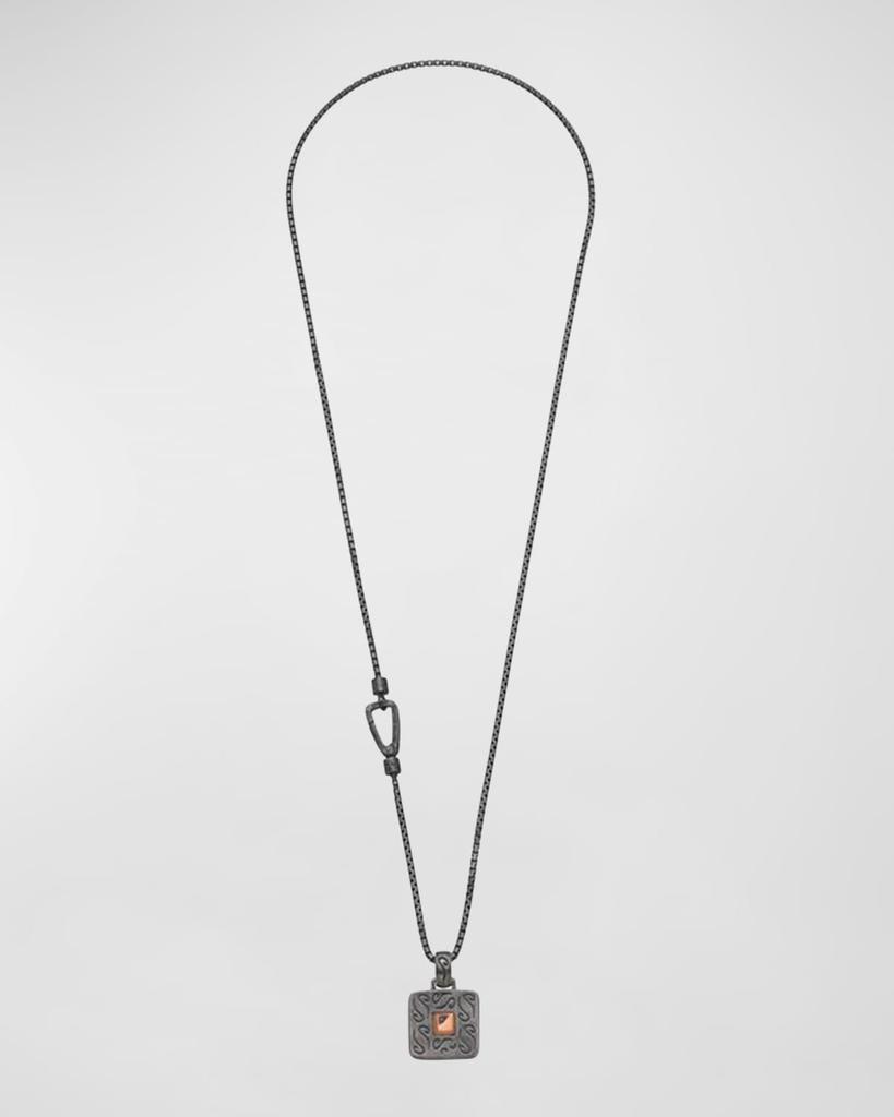 Marco Dal Maso Men's Oxidized Silver and 18K Rose Gold Pendant Necklace with Blue Sapphire