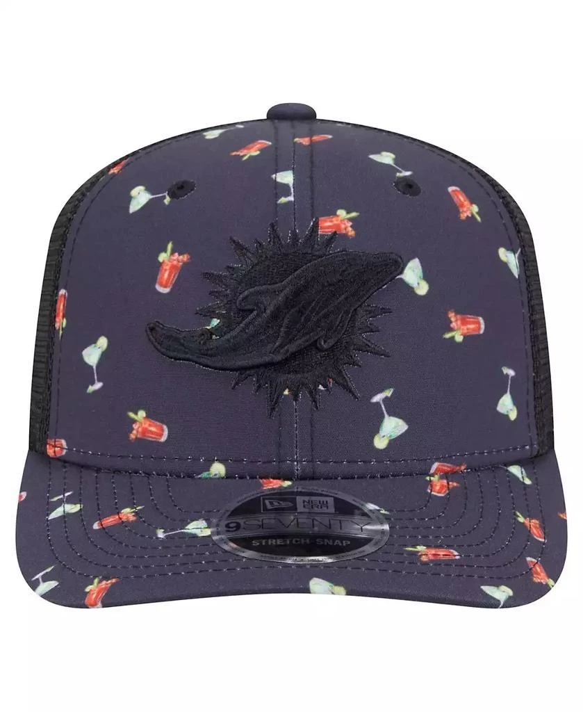 New Era Men's Navy/Black Miami Dolphins Adventure Drinks Pattern 9SEVENTY Stretch Snap Hat 3