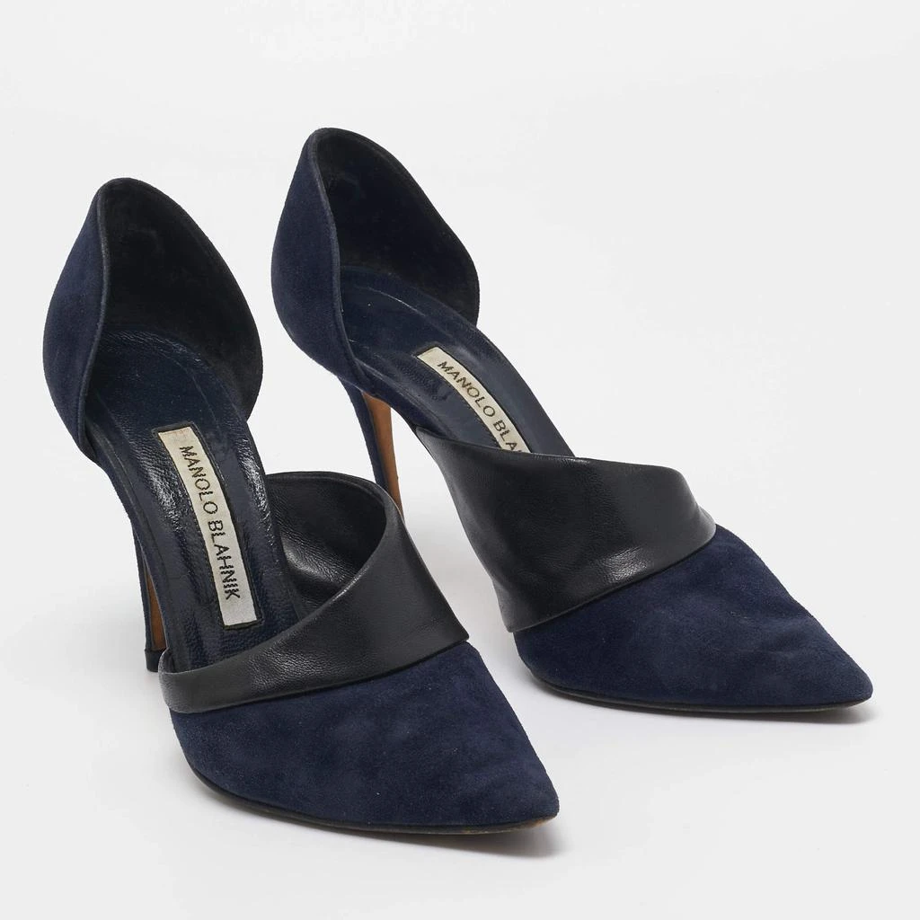 Manolo Blahnik Manolo Blahnik Navy Blue/Black Suede and Leather D'orsay Pumps Size 36 4