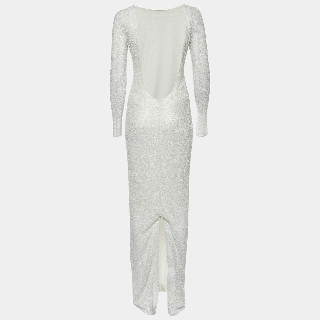 Balmain Balmain White Sequin & Bead Embellished Mesh Gown S 2