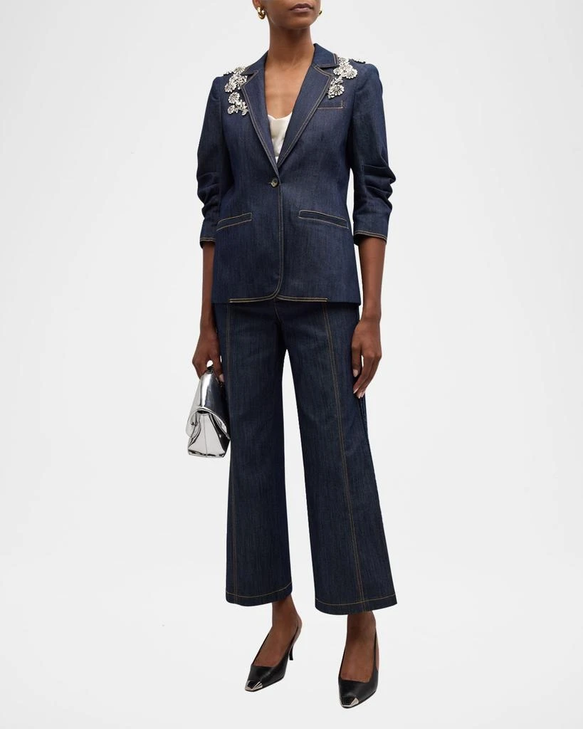 Cinq a Sept Crystal Chrysanthemum Khloe Denim Blazer 2