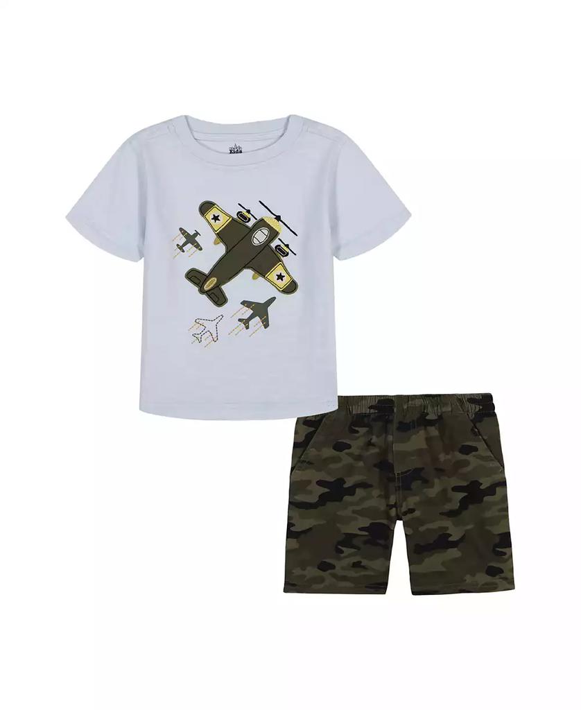 KIDS HEADQUARTERS Baby Boy 2-Piece Slub Jersey Graphic T-Shirt Camo Twill Cargo Shorts Set