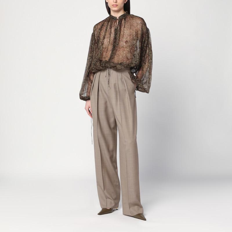 Yves Saint Laurent Wide taupe beige wool trousers