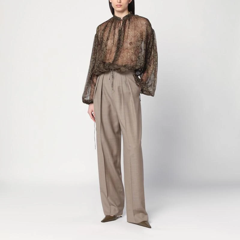 Yves Saint Laurent Wide taupe beige wool trousers 2