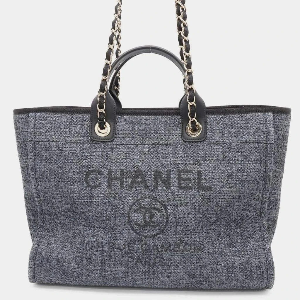 Chanel Chanel Black Navy Straw Leather Deauville Tote Bag 1