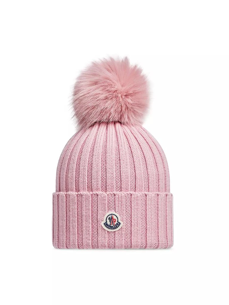 Moncler Wool Beanie with Faux Fur Pom-Pom 1
