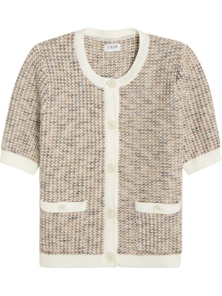 J. Crew Short Sleeve Lady Cardigan Sweater In Ivory Heather