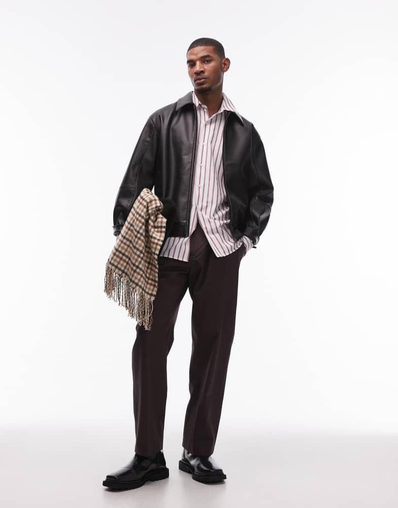 Topman Topman smart cotton wide leg trousers in brown