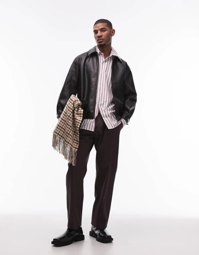 Topman Topman smart cotton wide leg trousers in brown 1