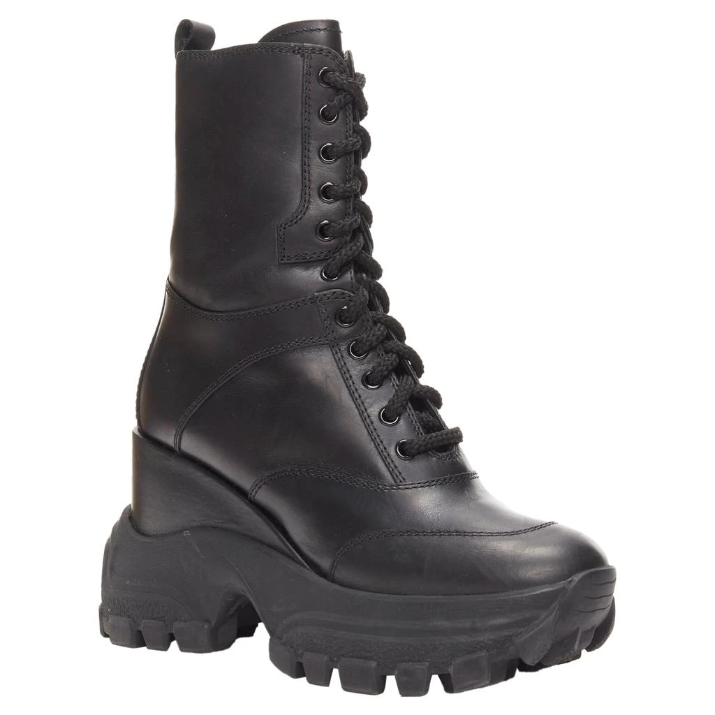 Miu Miu Leather Logo Lace Up Chunky Wedged Military Boots 2