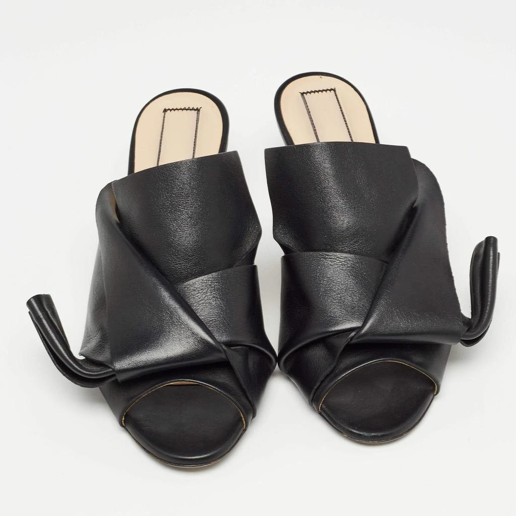 N°21 N21 Black Leather Knot Slide Sandals Size 37 3