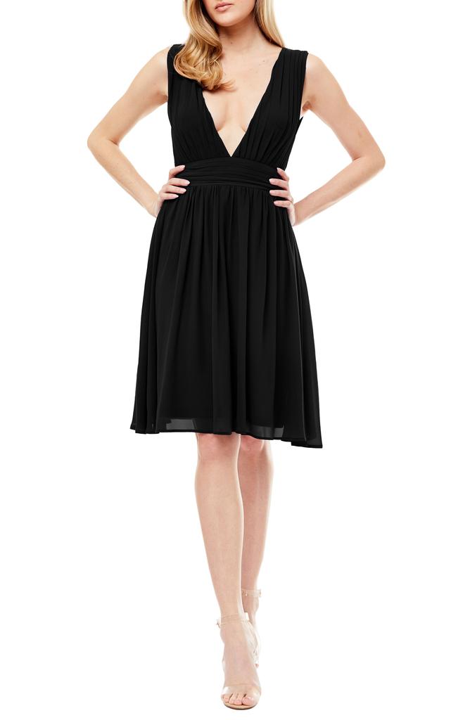 Love by Design Melissa Plunge Neck Chiffon Fit & Flare Dress