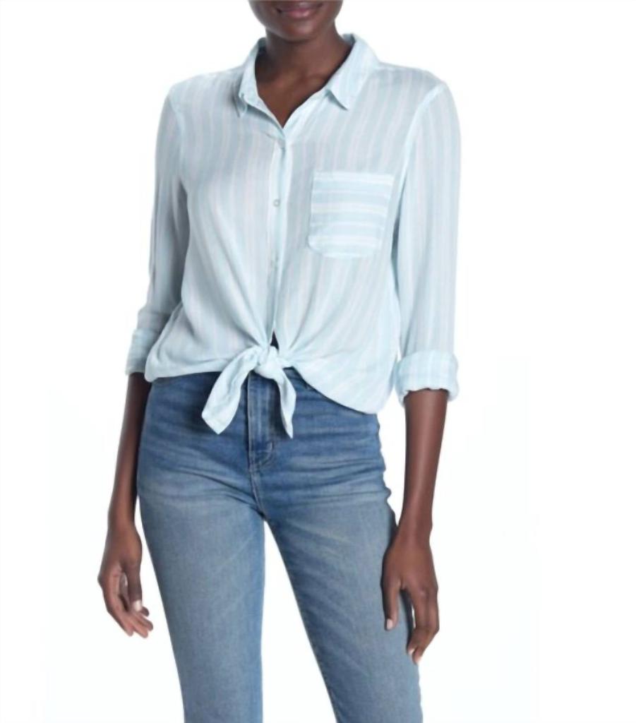 Abound Abound - Striped Tie Front Long Sleeve Weekend Button Down Blouse