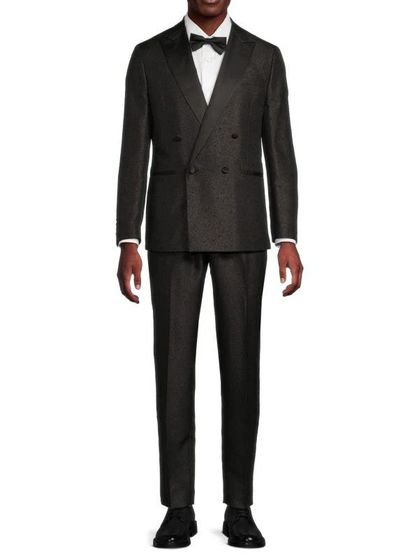 Karl Lagerfeld Paris Textured Solid Modern Fit Double Breasted Tuxedo 1