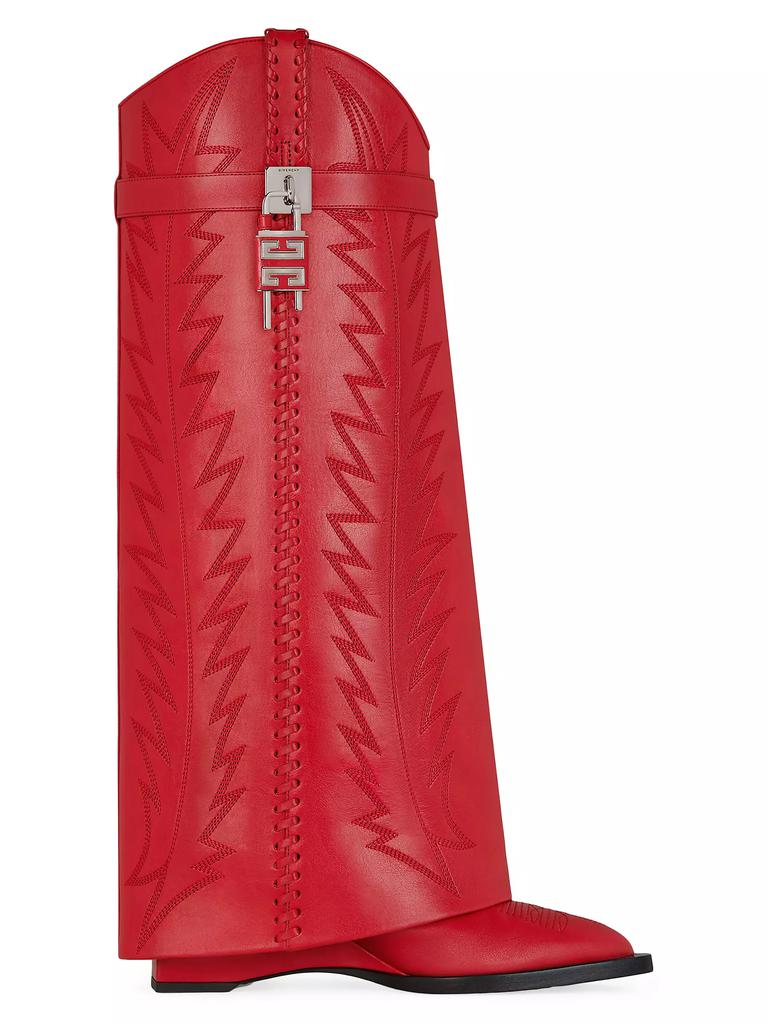 Givenchy Shark Lock Cowboy Boots In Leather With Western Pattern