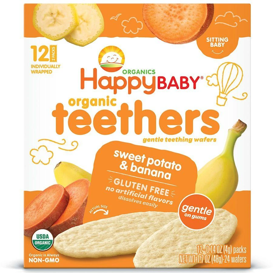 Happy Baby Organics Gentle Teething Wafers, Gluten Free & Vegan, Sweet Potato & Banana Banana & Sweet Potato 1