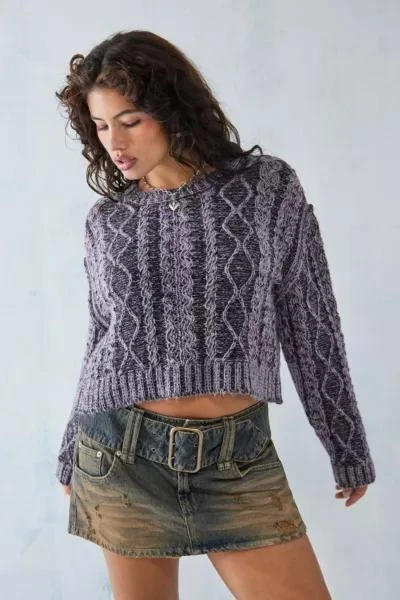 Urban Outfitters UO Olive Acid Wash Cable Knit Sweater 1