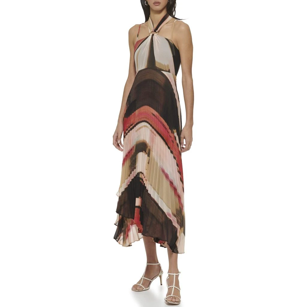 DKNY Sleeveless Print Chiffon Pleated Halter Dress 1