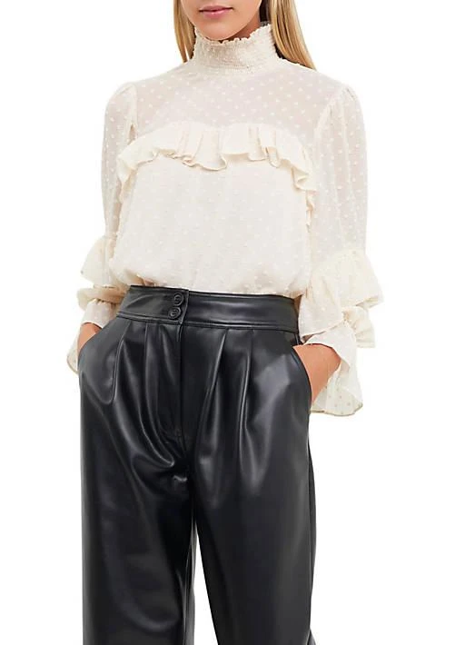English Factory Factory Swiss Dot Chiffon Ruffle Blouse 1