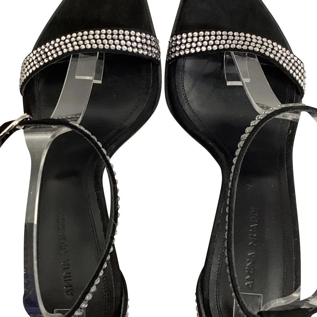 Amina Muaddi Kim Embellished Sandal Heels in Black Suede 5