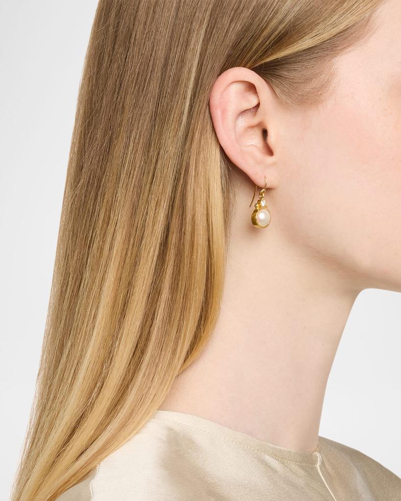 Elizabeth Locke 19K Yellow Gold White Mabe Pearl Earrings with Diamonds and Dots