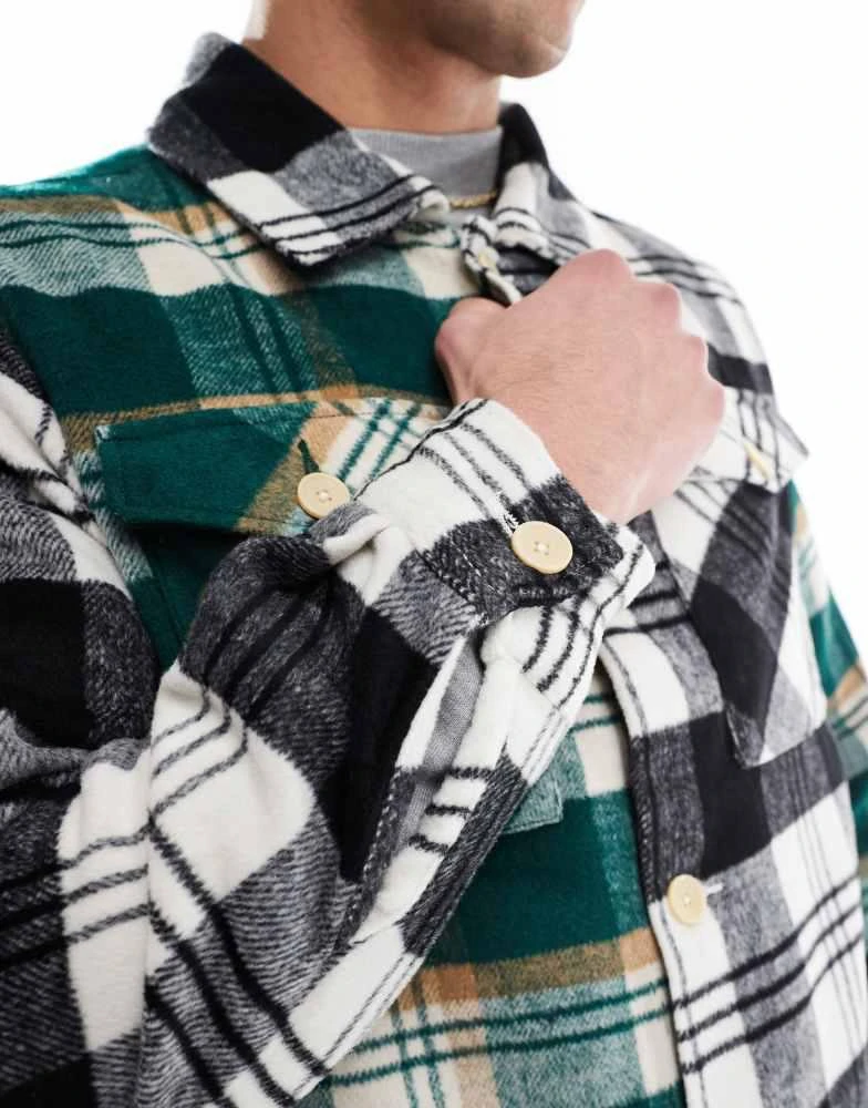 ADPT ADPT oversized heavy brushed check overshirt black & green 4
