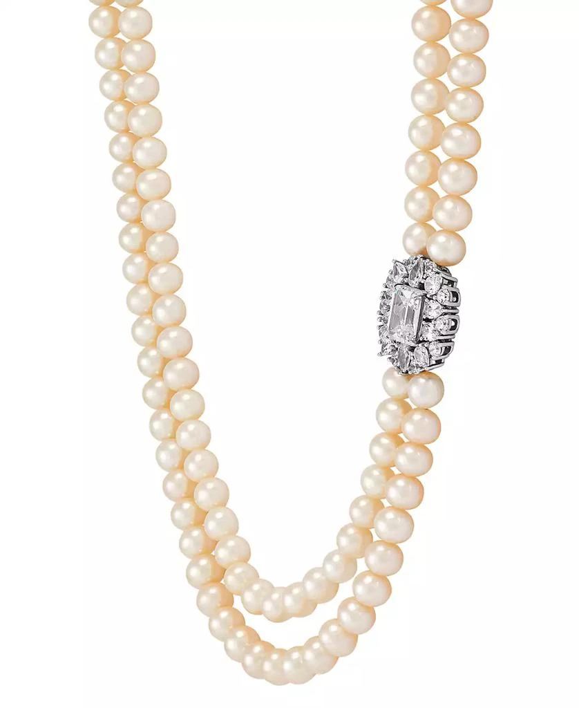 Arabella Freshwater Pearl (5-6mm) & Cubic Zirconia Double Strand 17" Collar Necklace in Sterling Silver 3