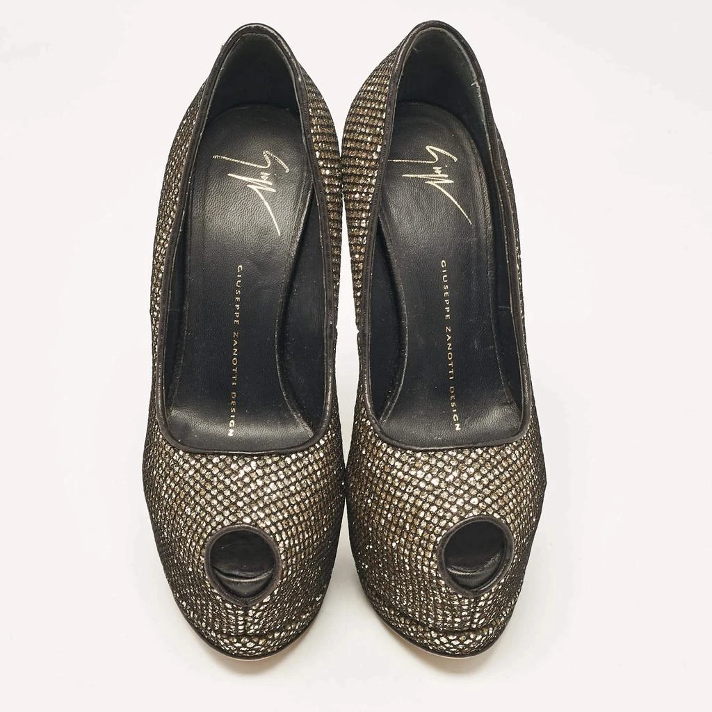 Giuseppe Zanotti Giuseppe Zanotti Gold/Black Glitter and Mesh Sharon Peep Toe Pumps Size 36.5 3