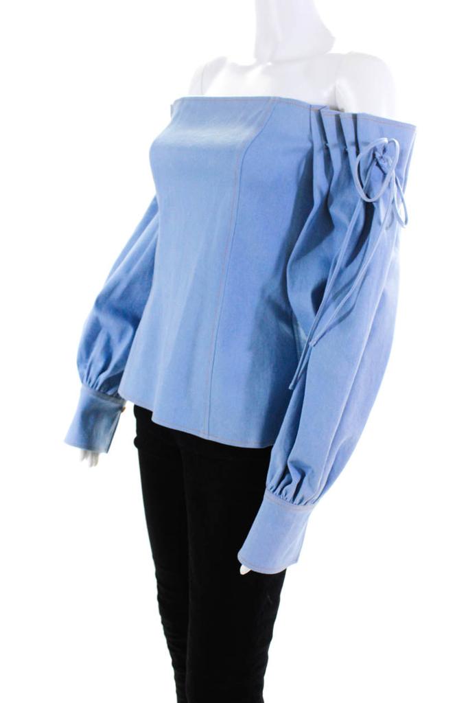 Adeam Womens Off Shoulder Draw String Top Light Indigo