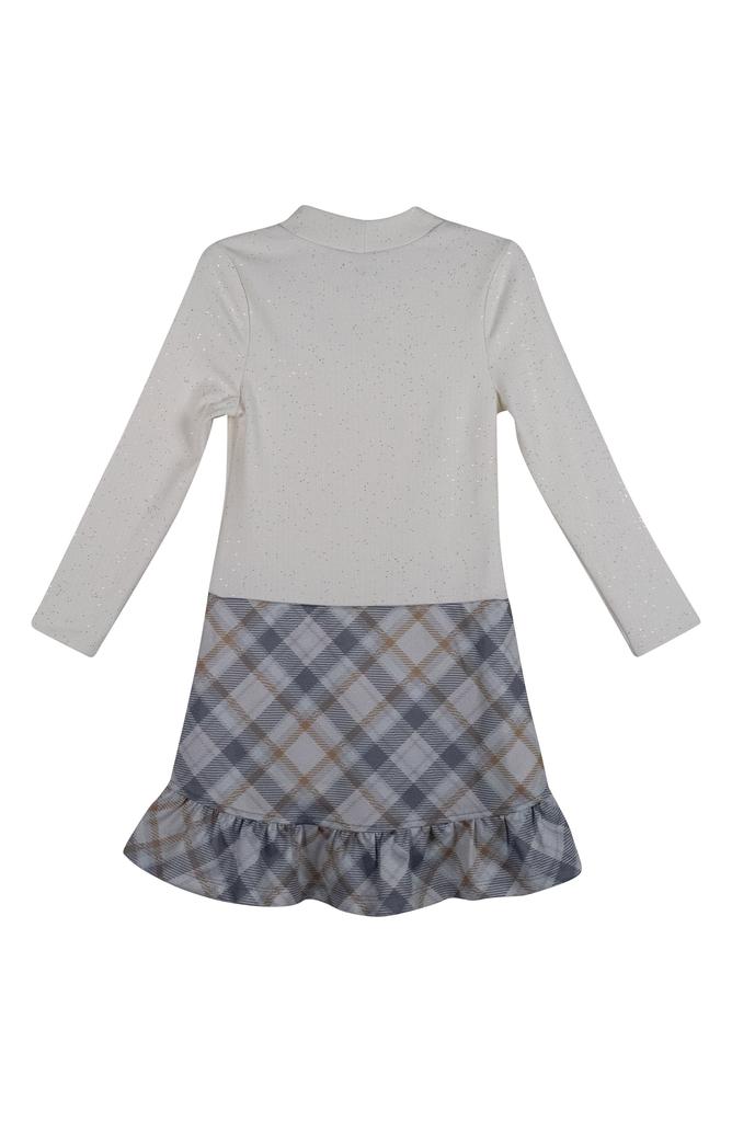 Zunie Kids' Long Sleeve Mixed Media Plaid Dress