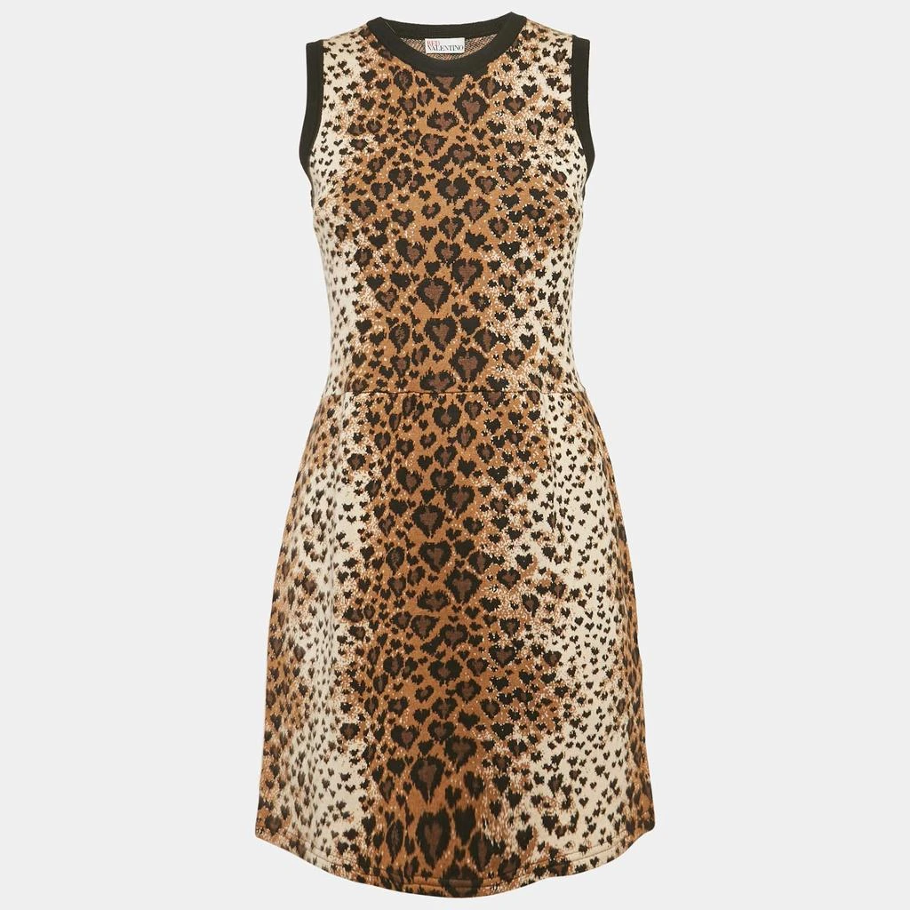 RED Valentino RED Valentino Brown Leopard Stretch Knit Sleeveless Mini Dress M 1