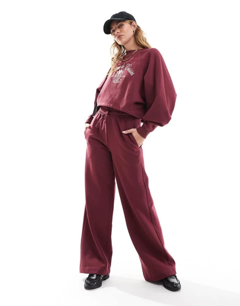Miss Selfridge Miss Selfridge wide leg jogger co-ord in burgundy 4