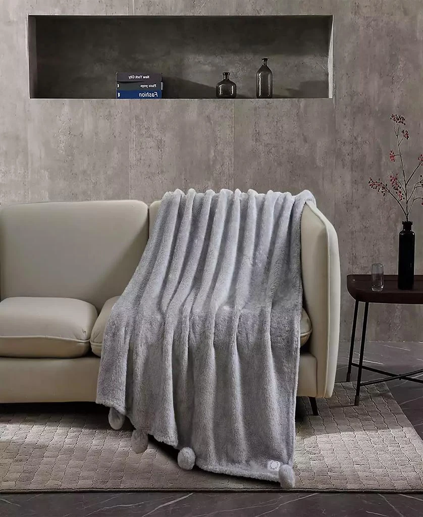 BCBG Plush Throw Blanket with Pom Poms, 50" x 70", Created for Macy's 3